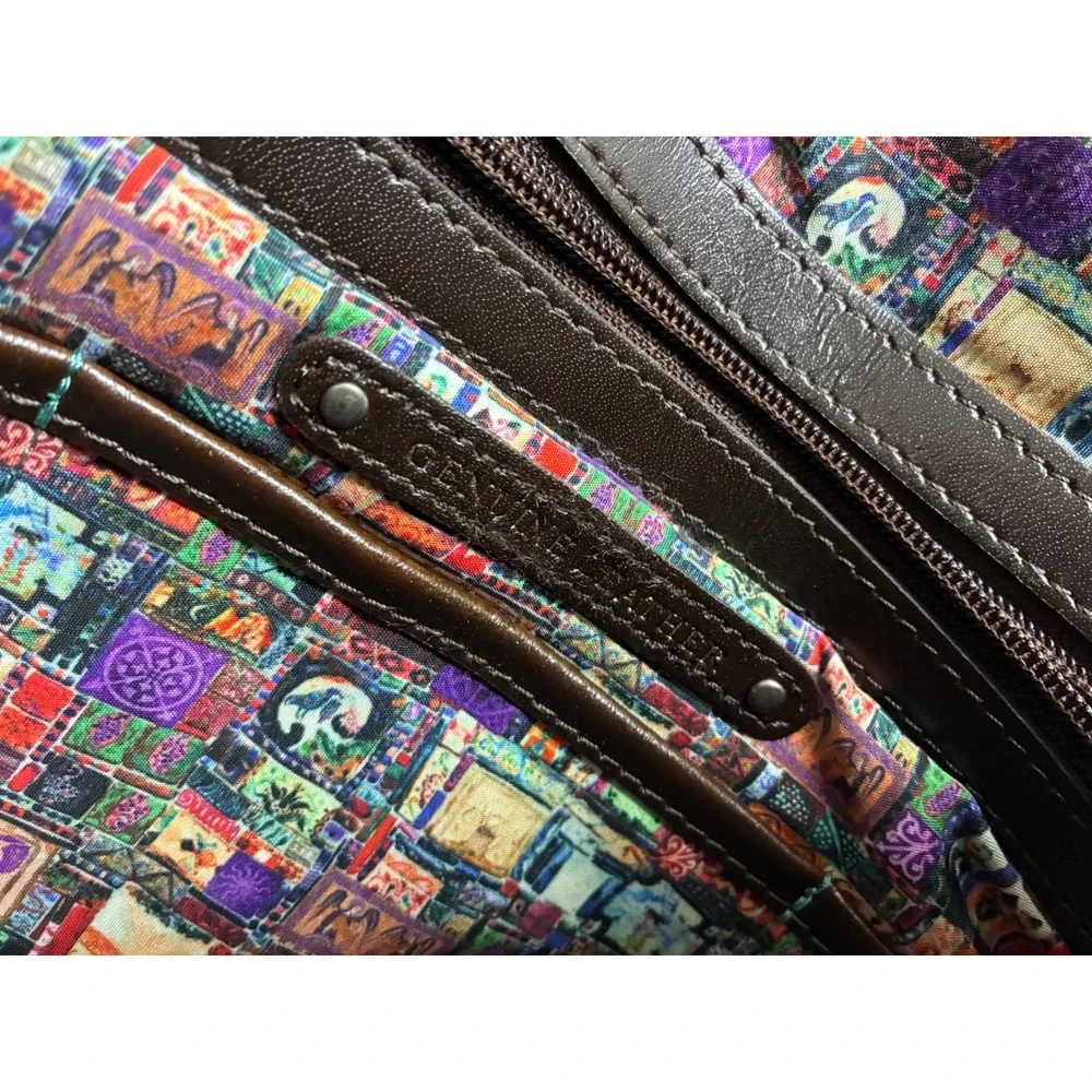 Robert Graham Brown Leather Messenger Bag Crossbody Mosaic Lining Mens LaptopBag
